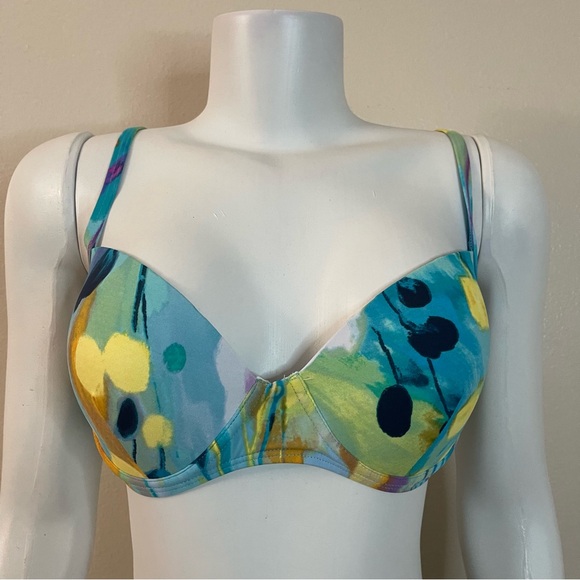Blue multi color swimwear  top and bikini bottom set - Picture 3 of 10